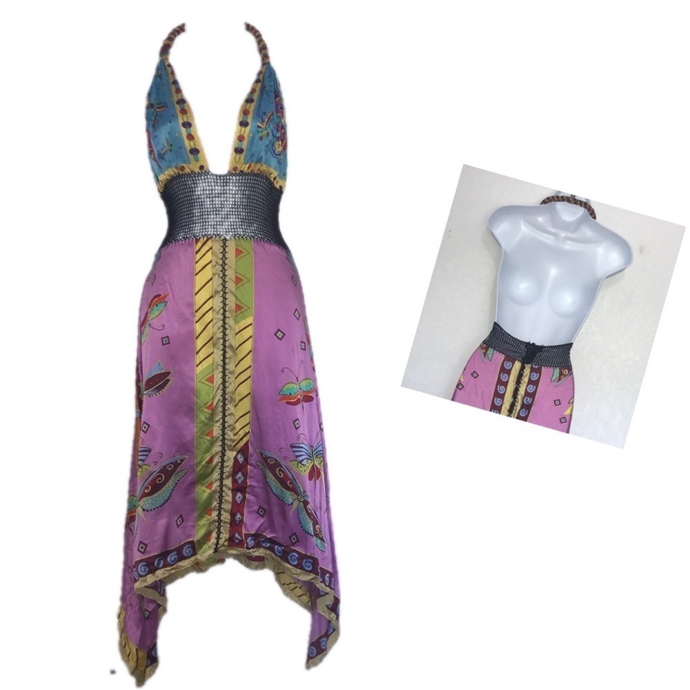 Lyndia Procanik Silk & Crochet Halter Dress 12